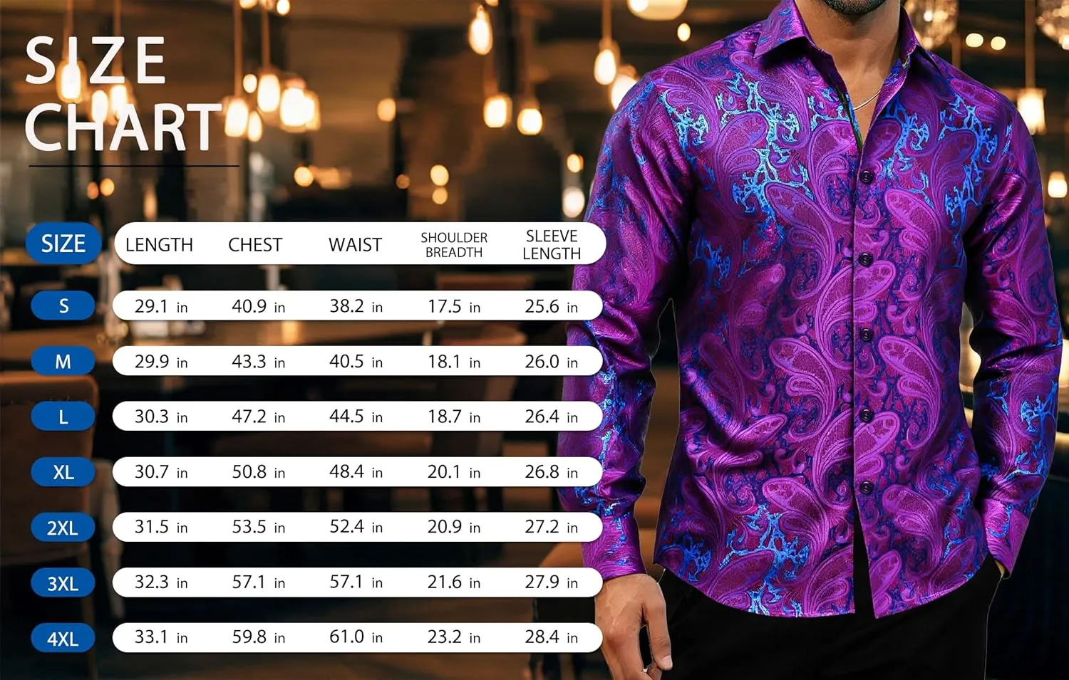 YOHOWA Men's Paisley Shirt Silk Jacquard Dress Long Sleeve Button Down Shirts Casual Mexico Western Disco Party Wedding Prom