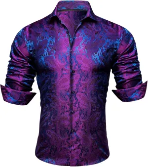 YOHOWA Men's Paisley Shirt Silk Jacquard Dress Long Sleeve Button Down Shirts Casual Mexico Western Disco Party Wedding Prom