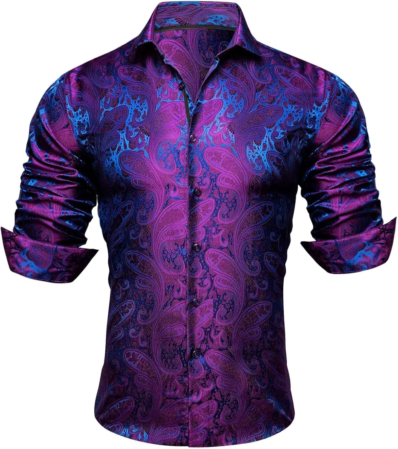 YOHOWA Men's Paisley Shirt Silk Jacquard Dress Long Sleeve Button Down Shirts Casual Mexico Western Disco Party Wedding Prom