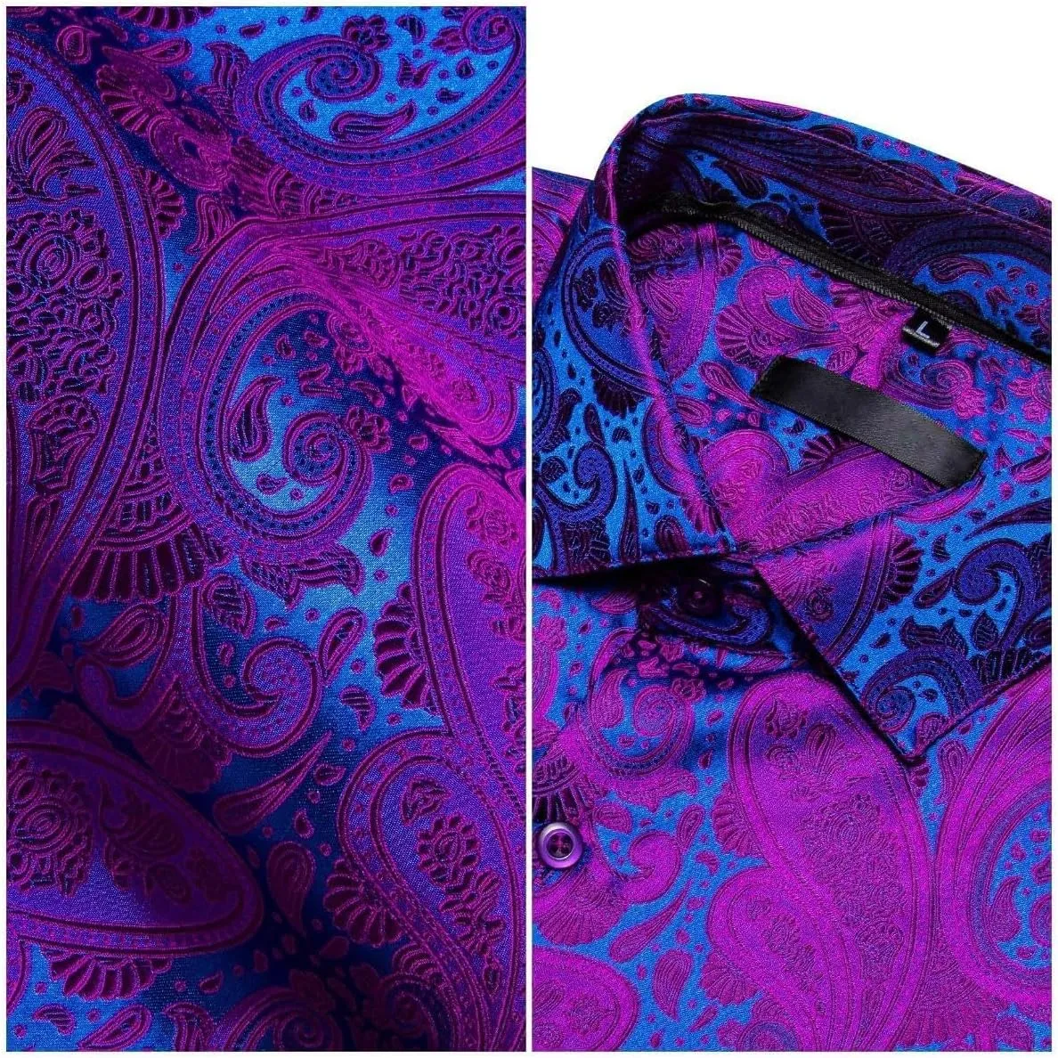 YOHOWA Men's Paisley Shirt Silk Jacquard Dress Long Sleeve Button Down Shirts Casual Mexico Western Disco Party Wedding Prom