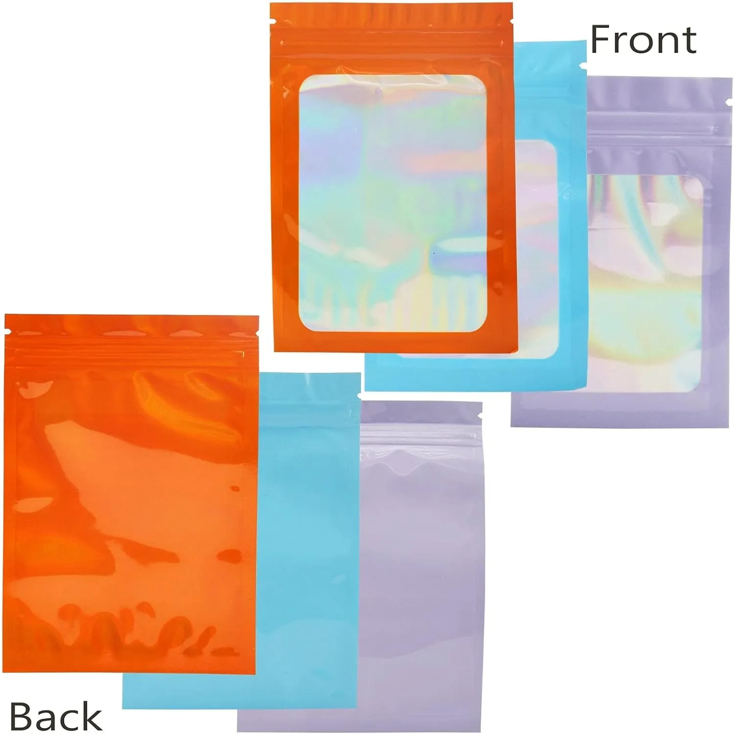 YOTOZU 100-Pack Holographic Resealable Bag Zipper Food Storage Aluminium Foil Mylar Smell Bag Plastic Flat Packaging Pouch for Party Favor Food Candy Jewelry Lip Gloss Optional Multi Color(Blue,4.7x7.8)