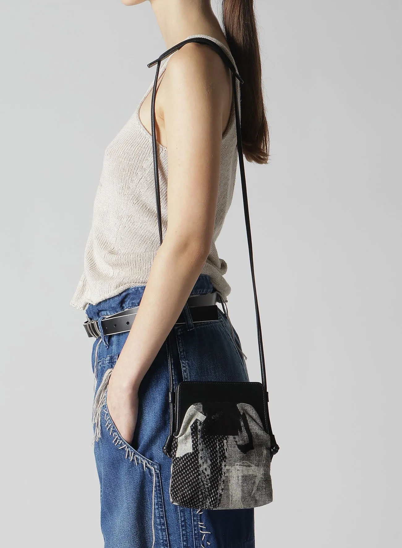 Y'S COLLAGE PRINT METAL CLASP BAG S