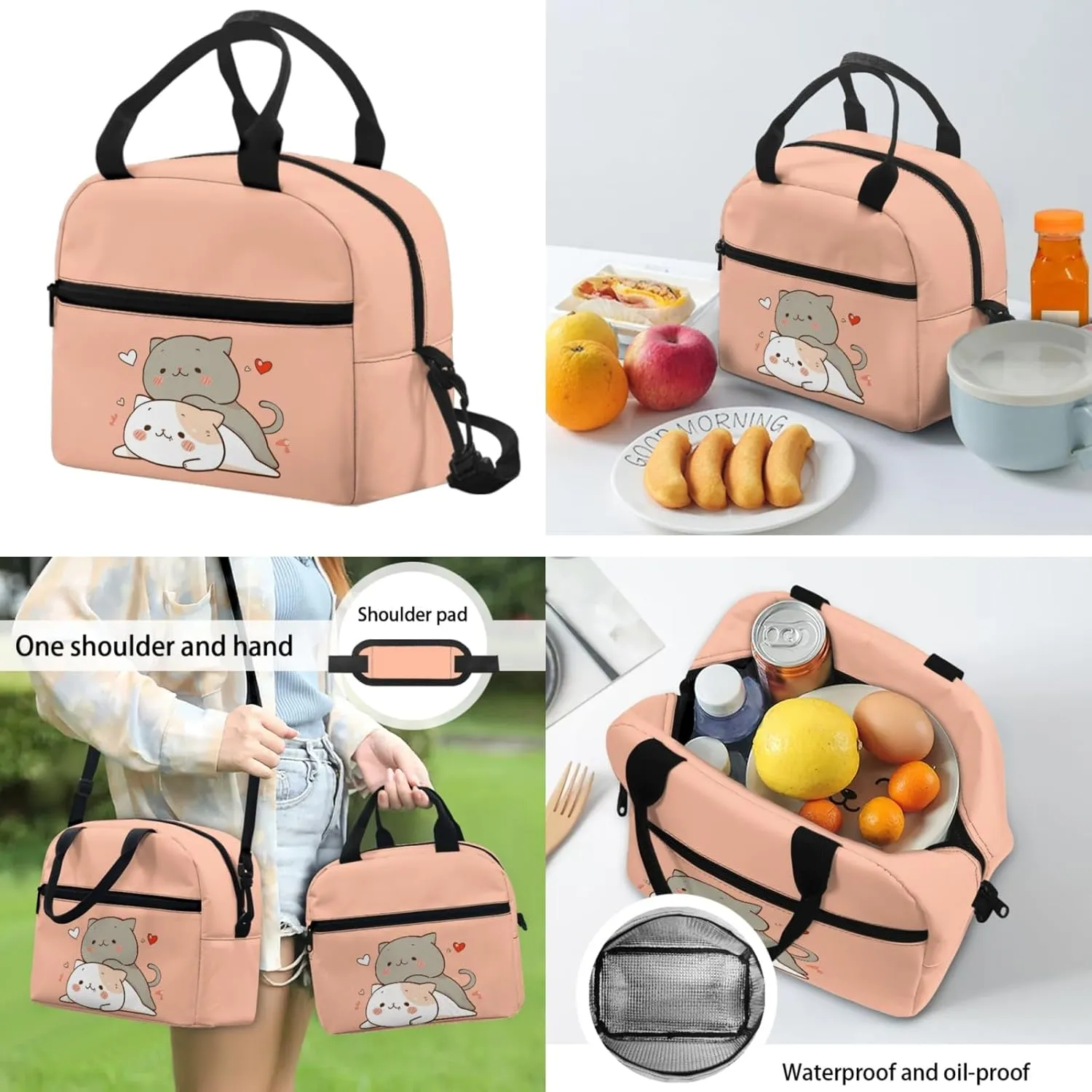 Yzaoxia Cute Cats Backpack and Lunch Bag Set for Girls 17 Inch Boobag for Kids 5-7/8-12 Elementary School Backpack with Lunch Bag 3 PCS Children School Bag Pencil Case