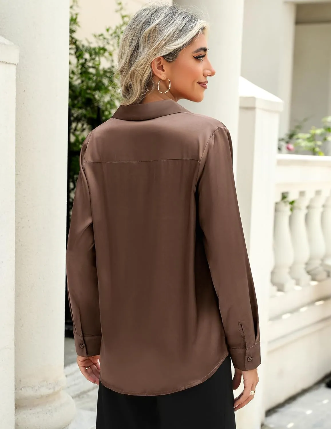 Zeagoo Satin Blouses for Women Casual Long Sleeve Button Down Silk Shirts Dressy Business Work Tunic Top