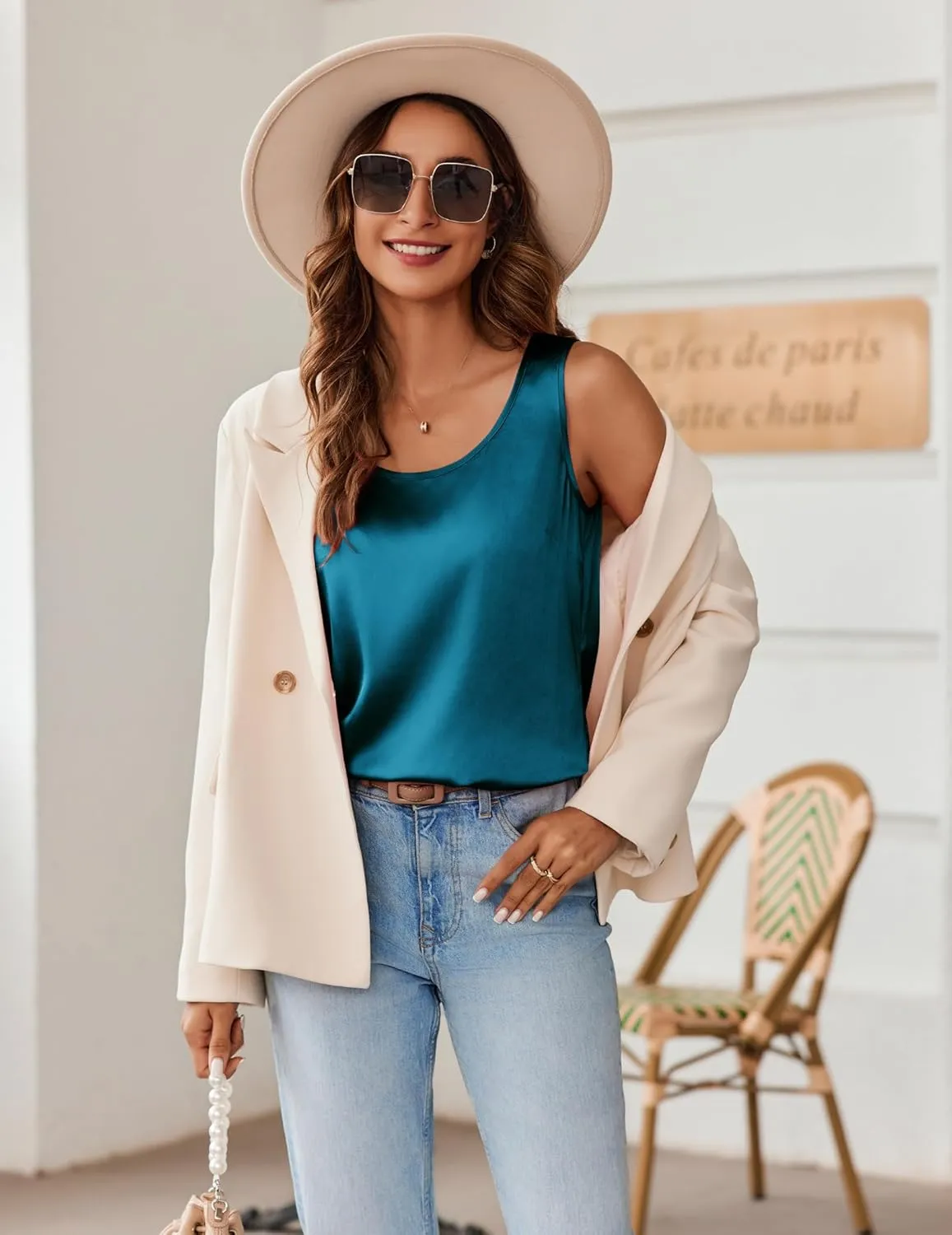Zeagoo Silk Satin Tank Tops for Women Scoop Neck Sleeveless Camisole Tops 2025 Summer Basic Blouses