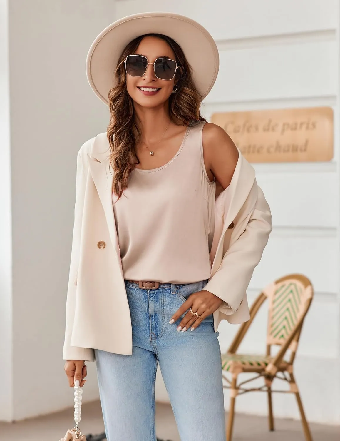 Zeagoo Silk Satin Tank Tops for Women Scoop Neck Sleeveless Camisole Tops 2025 Summer Basic Blouses