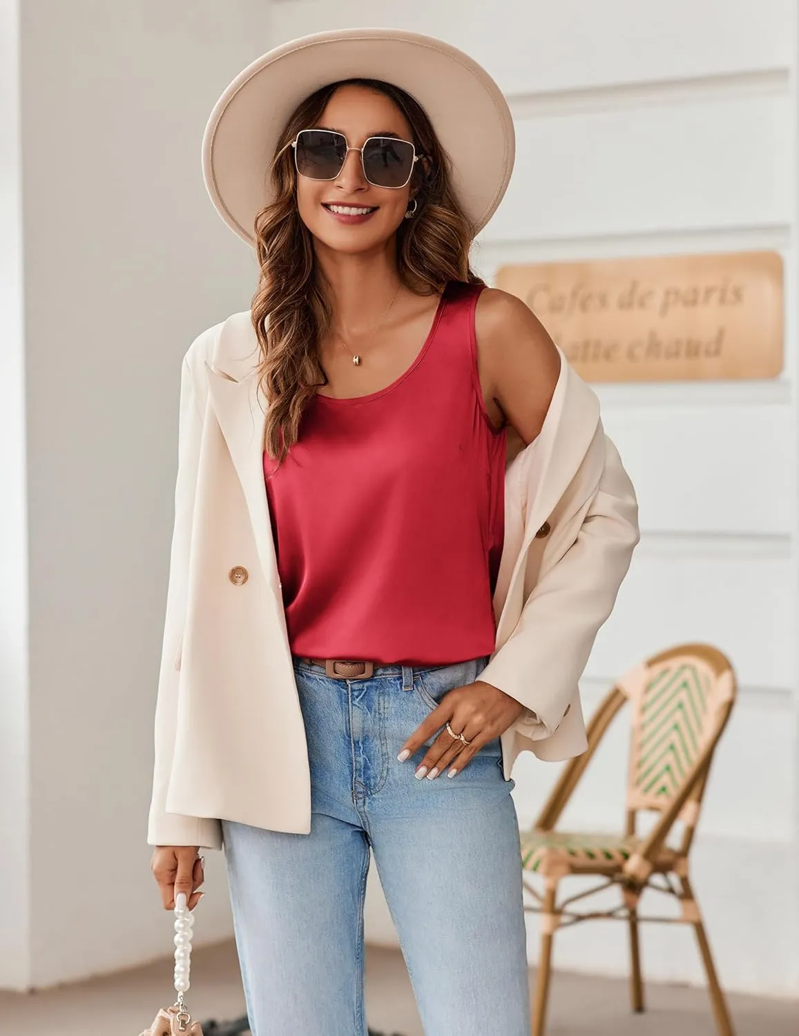 Zeagoo Silk Satin Tank Tops for Women Scoop Neck Sleeveless Camisole Tops 2025 Summer Basic Blouses