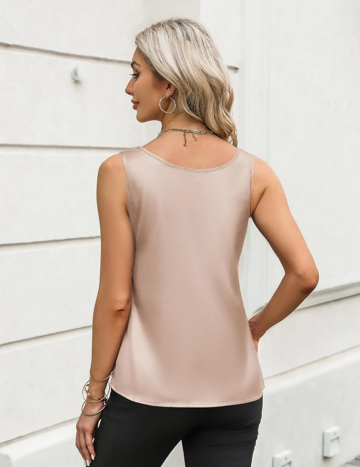 Zeagoo Silk Satin Tank Tops for Women Scoop Neck Sleeveless Camisole Tops 2025 Summer Basic Blouses