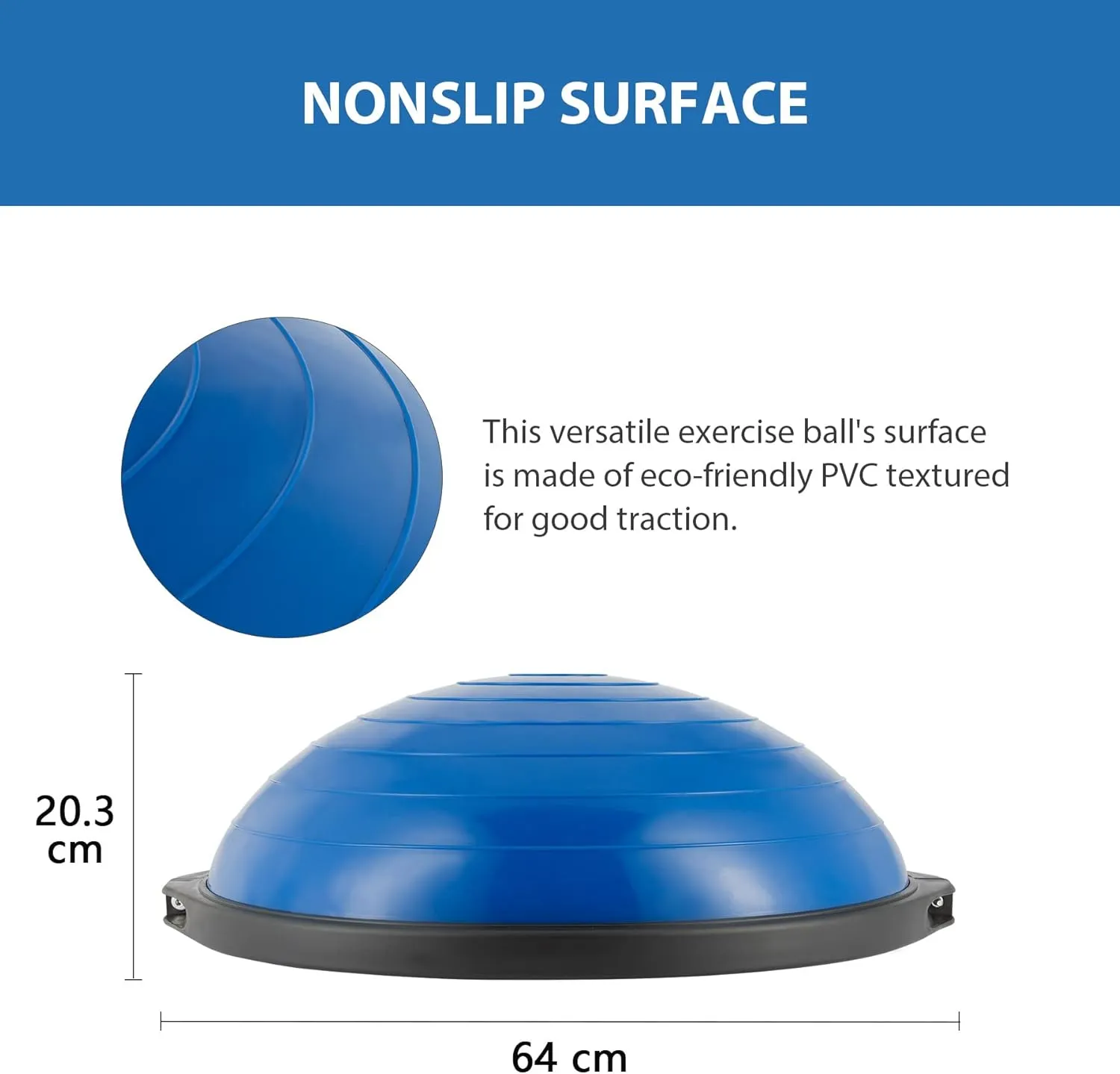 ZELUS 25in. Balance Ball | 660lb Inflatable Half Exercise Ball Wobble Board Balance Trainer w Nonslip Base | Half Yoga Ball Strength Training Equipment w 2 Bands, Pump, Extra Ball Included