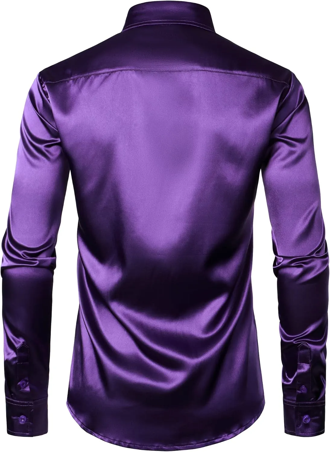 ZEROYAA Men's Luxury Shiny Silk Like Satin Button Up Dress Shirts