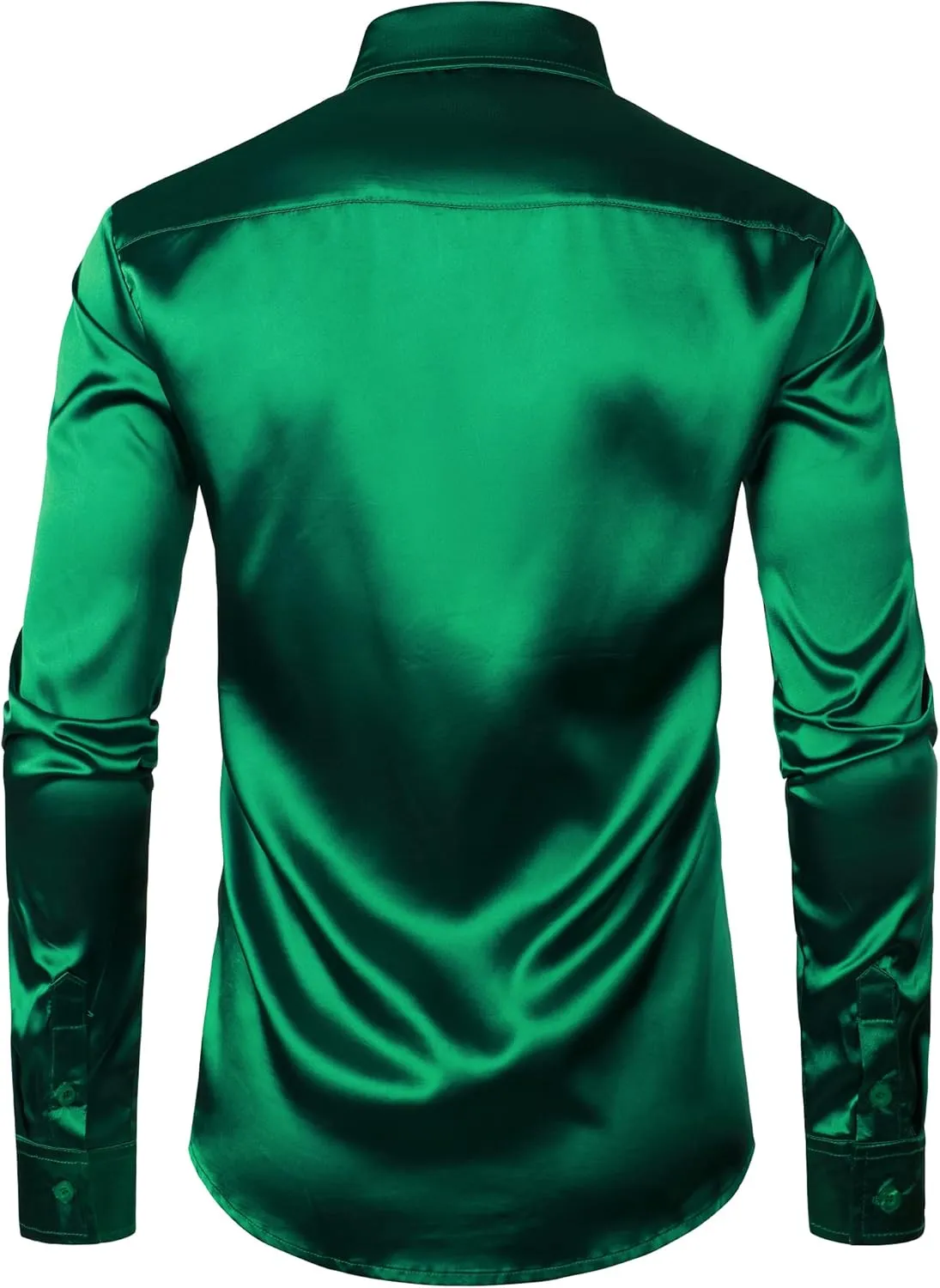 ZEROYAA Men's Luxury Shiny Silk Like Satin Button Up Dress Shirts