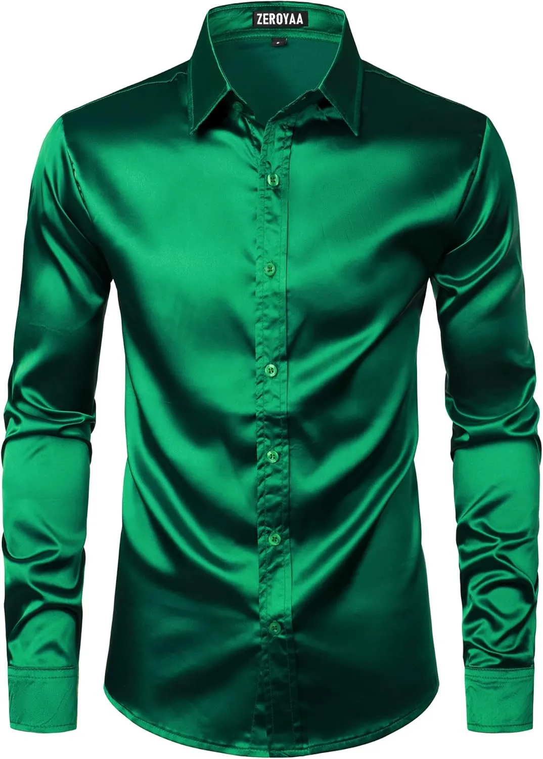 ZEROYAA Men's Luxury Shiny Silk Like Satin Button Up Dress Shirts