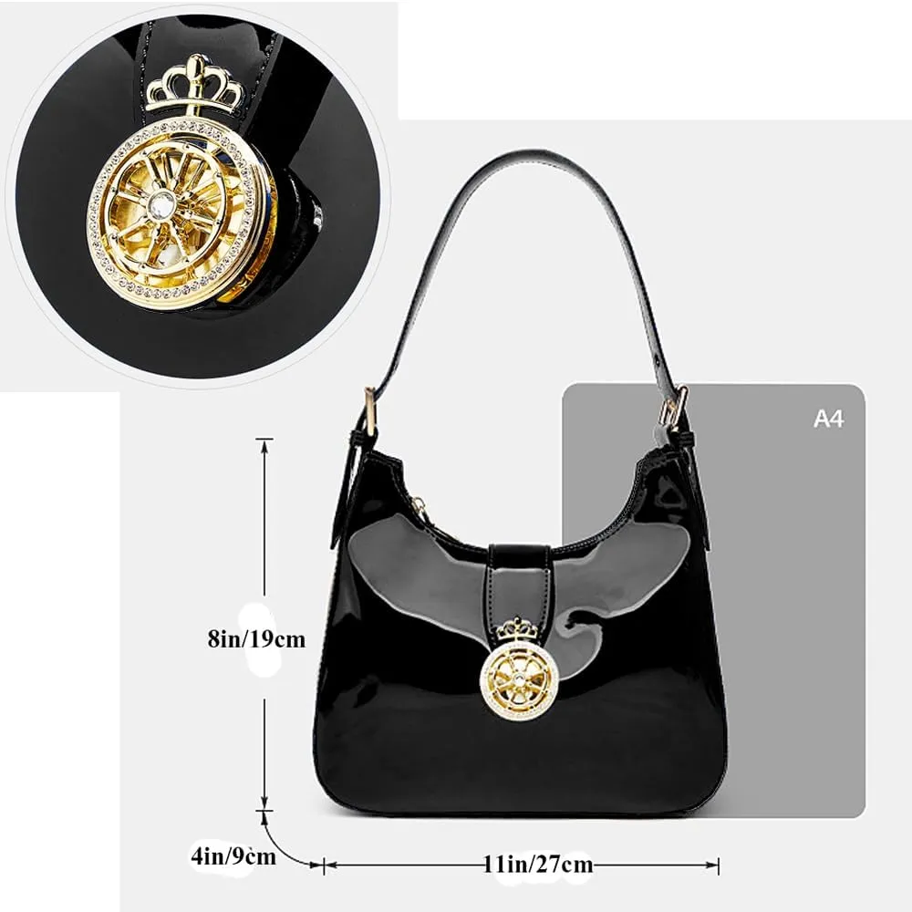 ZiMing Glossy Patent Leather Handbags Purse for Women Vintage Hobo Bag Shoulder Bag Ladies Small Tote Bag for Party Wedding