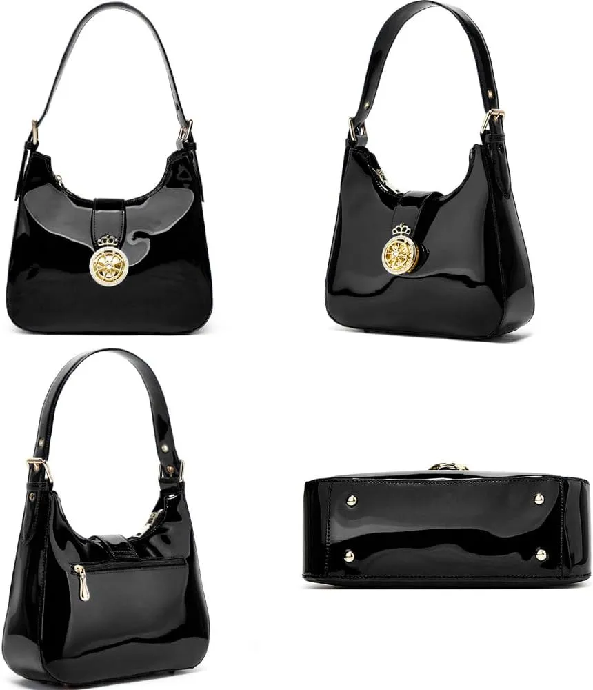 ZiMing Glossy Patent Leather Handbags Purse for Women Vintage Hobo Bag Shoulder Bag Ladies Small Tote Bag for Party Wedding