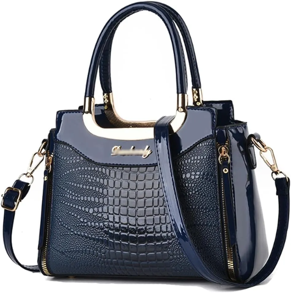ZiMing Glossy Patent Leather Handbags Purses for Women Satchel Crocodile Pattern Top Handle Handbag Ladies Shoulder Bag