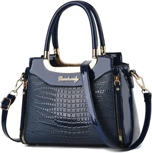 ZiMing Glossy Patent Leather Handbags Purses for Women Satchel Crocodile Pattern Top Handle Handbag Ladies Shoulder Bag