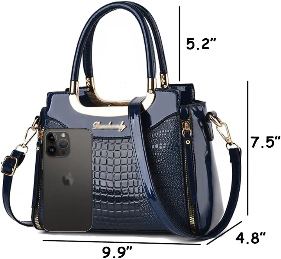 ZiMing Glossy Patent Leather Handbags Purses for Women Satchel Crocodile Pattern Top Handle Handbag Ladies Shoulder Bag