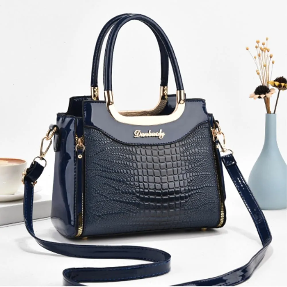 ZiMing Glossy Patent Leather Handbags Purses for Women Satchel Crocodile Pattern Top Handle Handbag Ladies Shoulder Bag