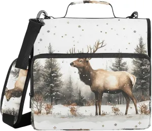 Zipper Binder Moose Freeze Forest Deer 1.5 inch 3 Ring Binder Bag with Multiple Pockets, 500 Sheet Capacity with Shoulder Strap